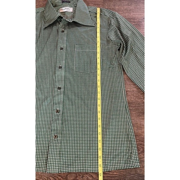 Vintage 70's Oleg Cassini by Burma Disco Shirt Nylon Green Houndstooth Men’s L - Picture 6 of 9